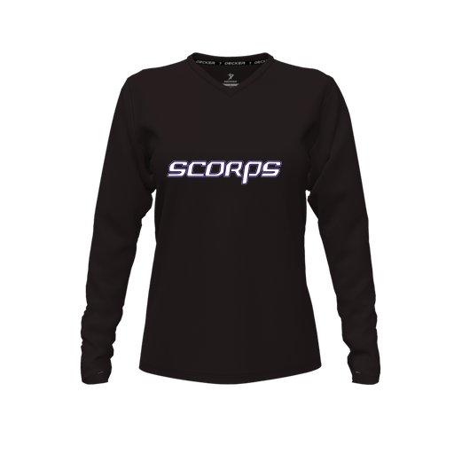 [CUS-DFW-TEES-PER-VNK-LSL-BLK-FYXS-LOGO2] Decker Performance T-Shirt (Female Youth XS, Black, V Neck, Logo 2, Long Sleeve)